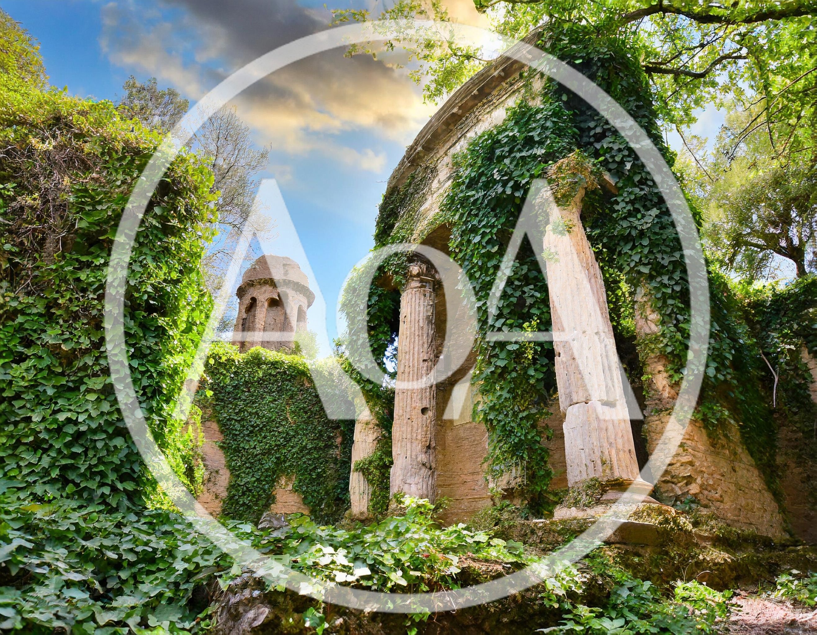 Ancient Roman Ruins Overgrown With Ivy In A Forest
