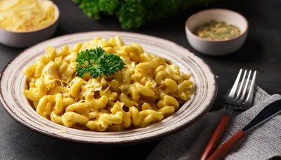 Bowl Of Creamy Macaroni And Cheese With Parsley