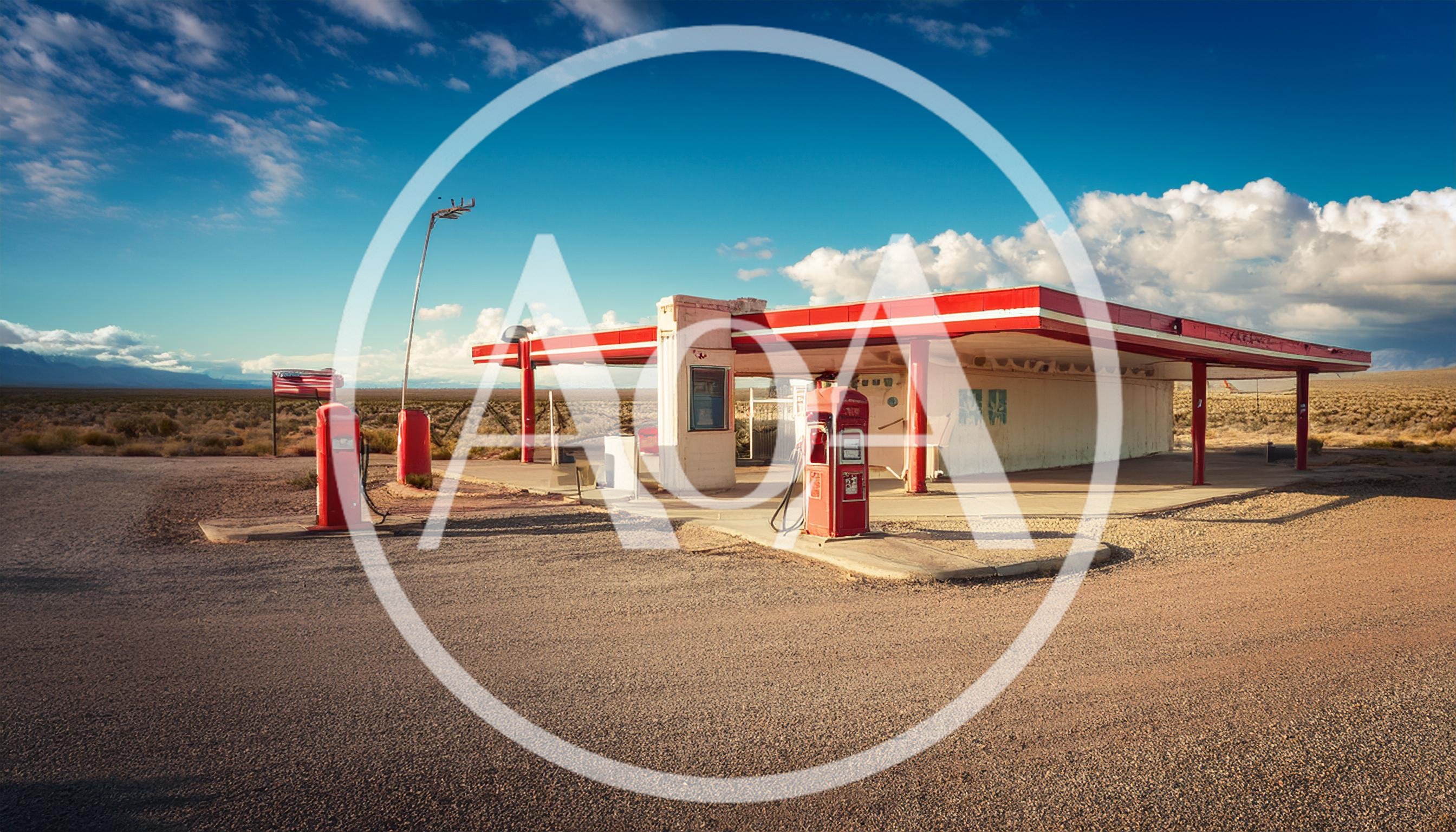 Abandoned Gas Station In The Desert Landscape