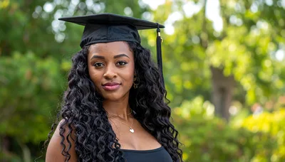 Young African American Woman Wearing Graduation Cap Outdoors