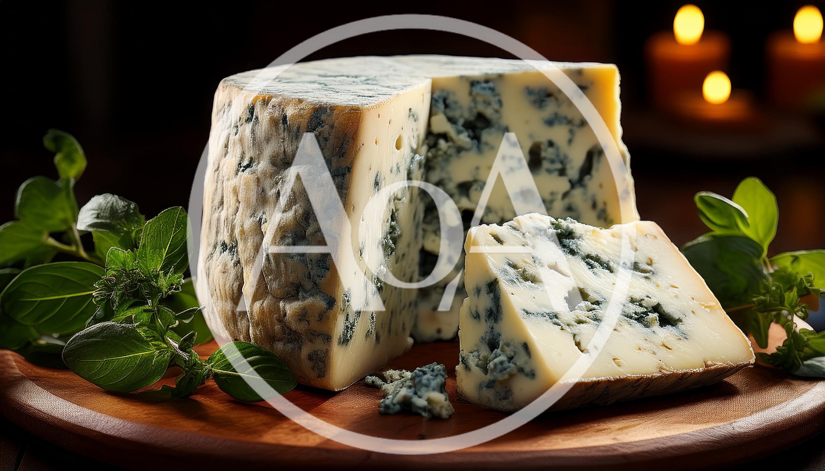 Wedge Of Blue Cheese On Wooden Board