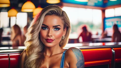 Portrait of a Beautiful Blonde Woman in a Diner