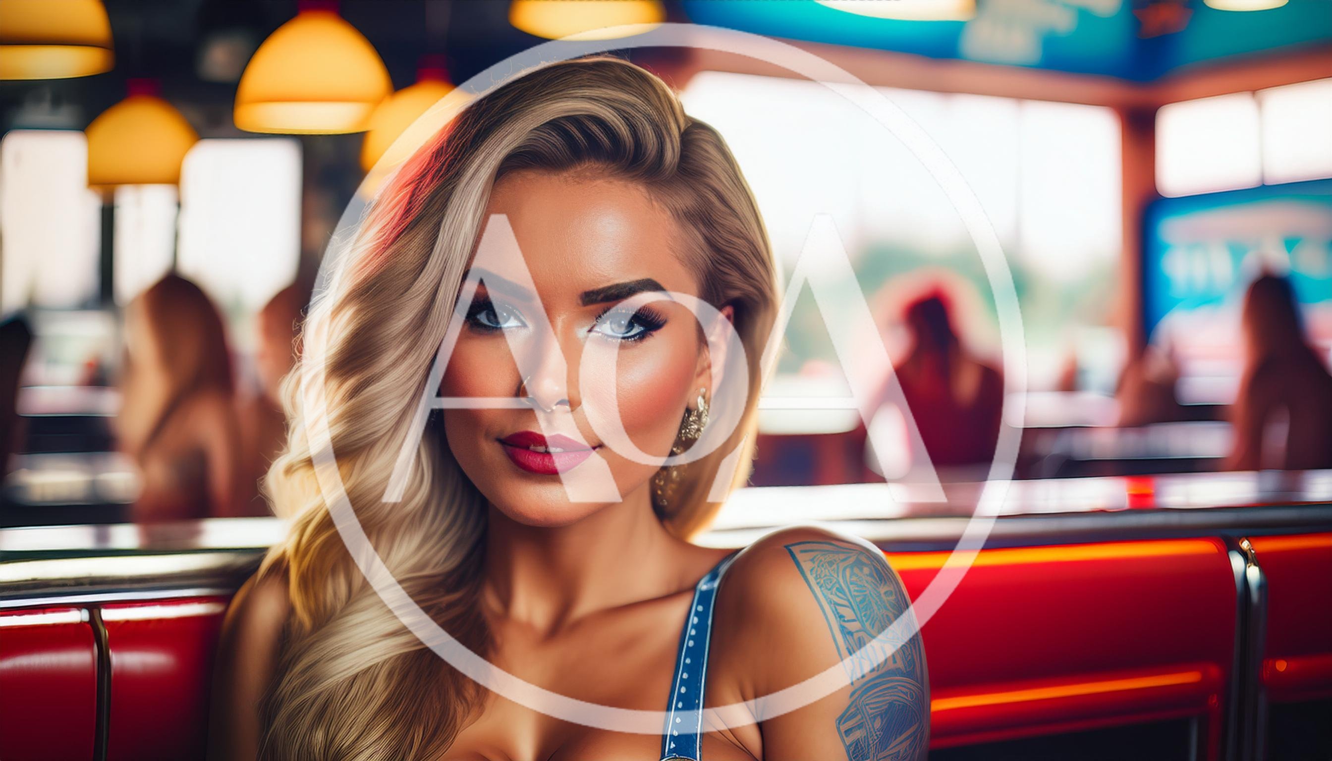 Portrait of a Beautiful Blonde Woman in a Diner