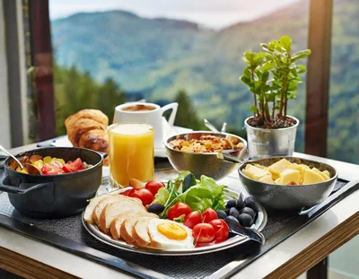 Breakfast Spread With Mountain View