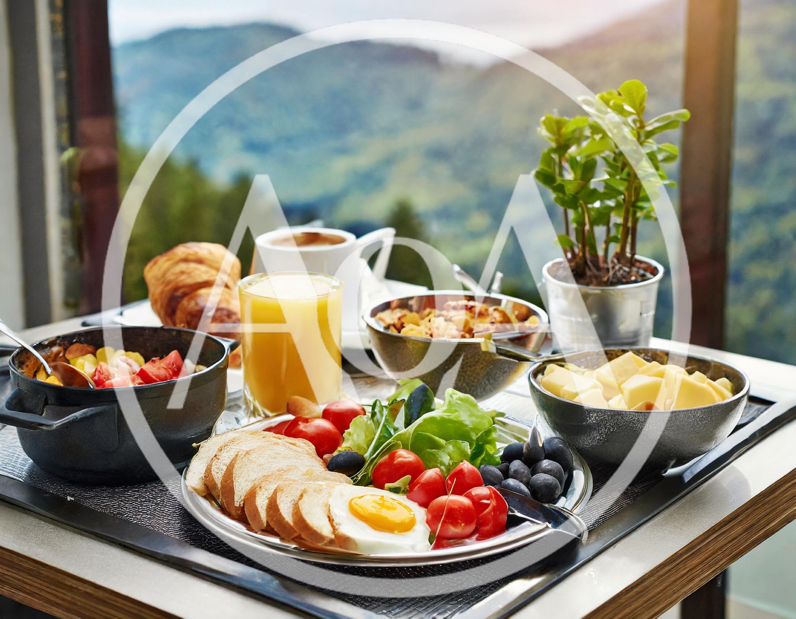 Breakfast Spread With Mountain View