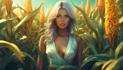Ethereal Woman Standing In A Golden Cornfield