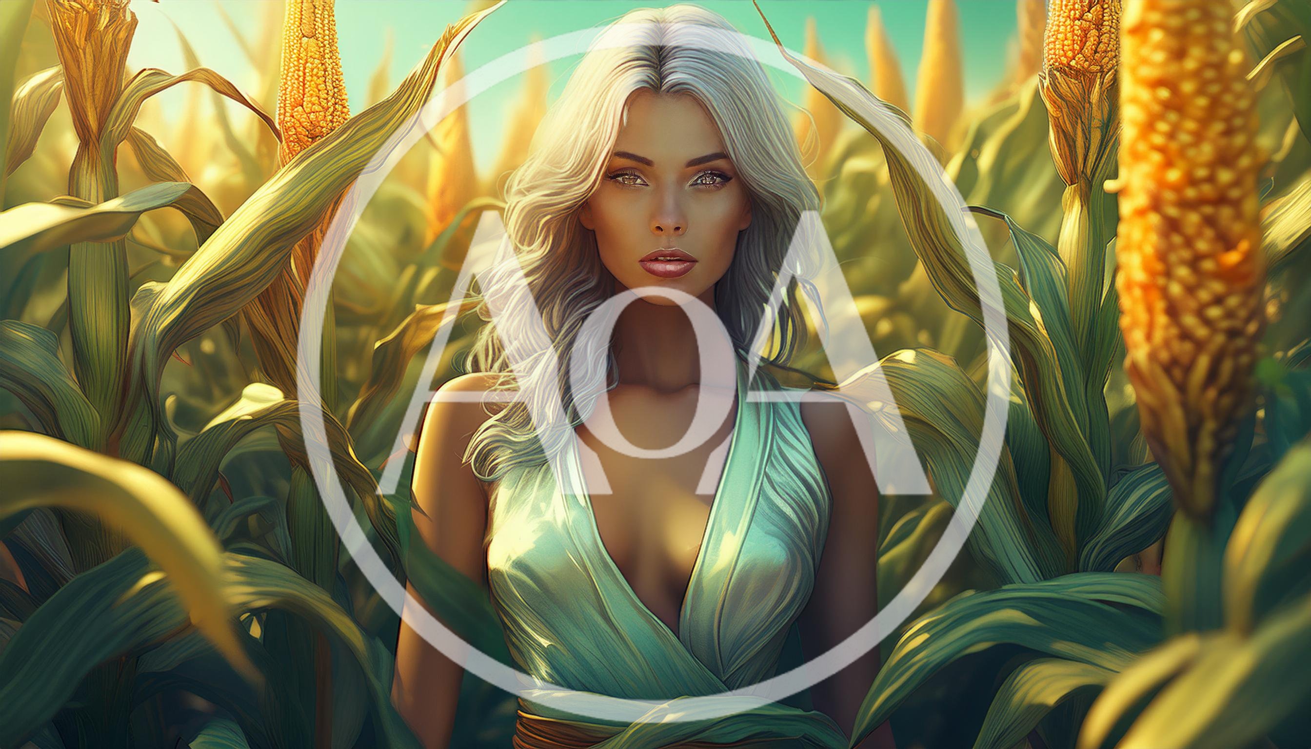 Ethereal Woman Standing In A Golden Cornfield
