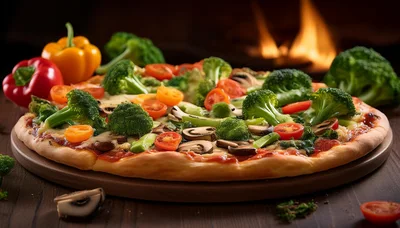 Fresh Vegetable Pizza With Broccoli And Mushrooms