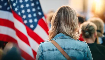 Woman Standing Before An American Flag