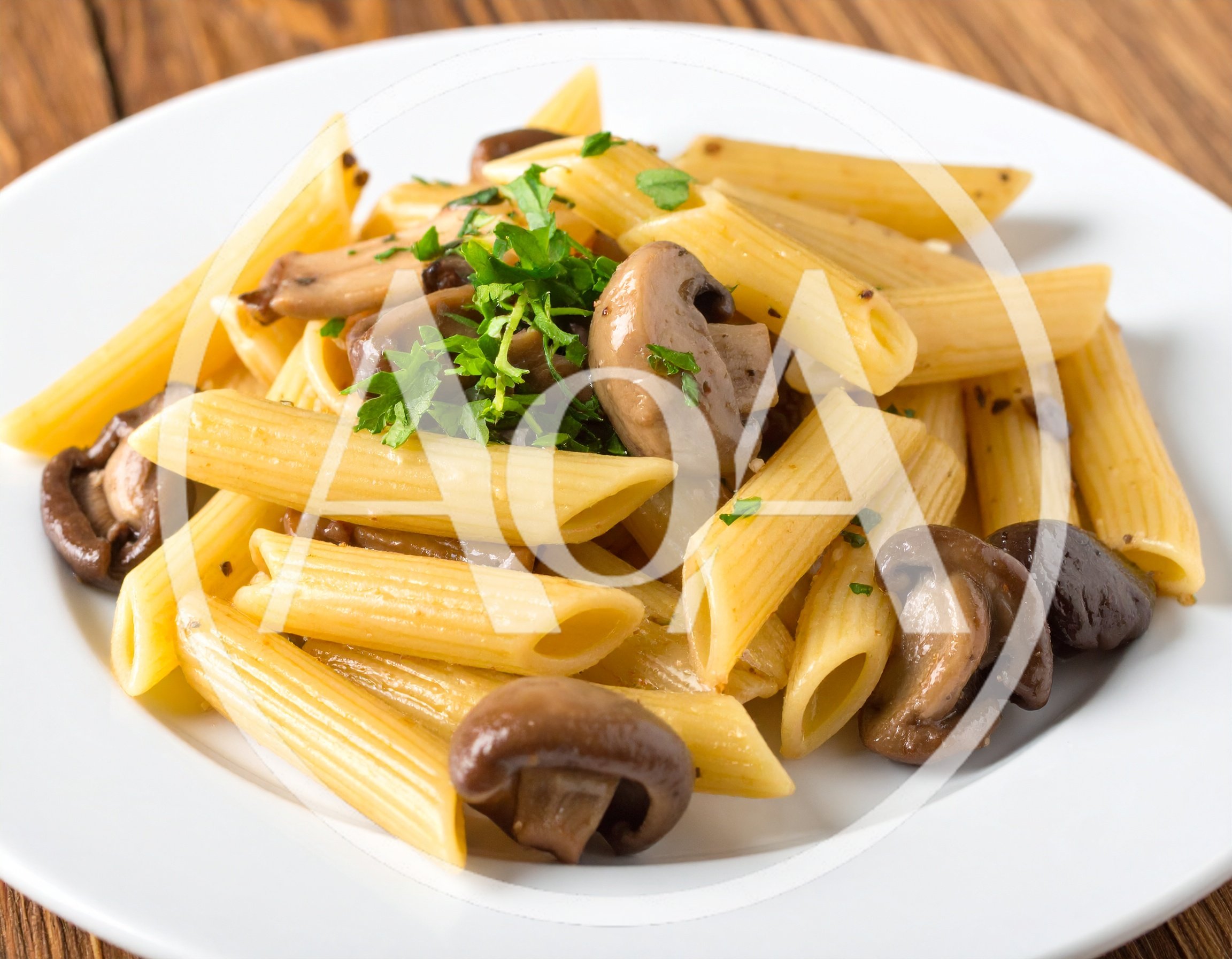Penne Pasta With Sautéed Mushrooms And Fresh Parsley