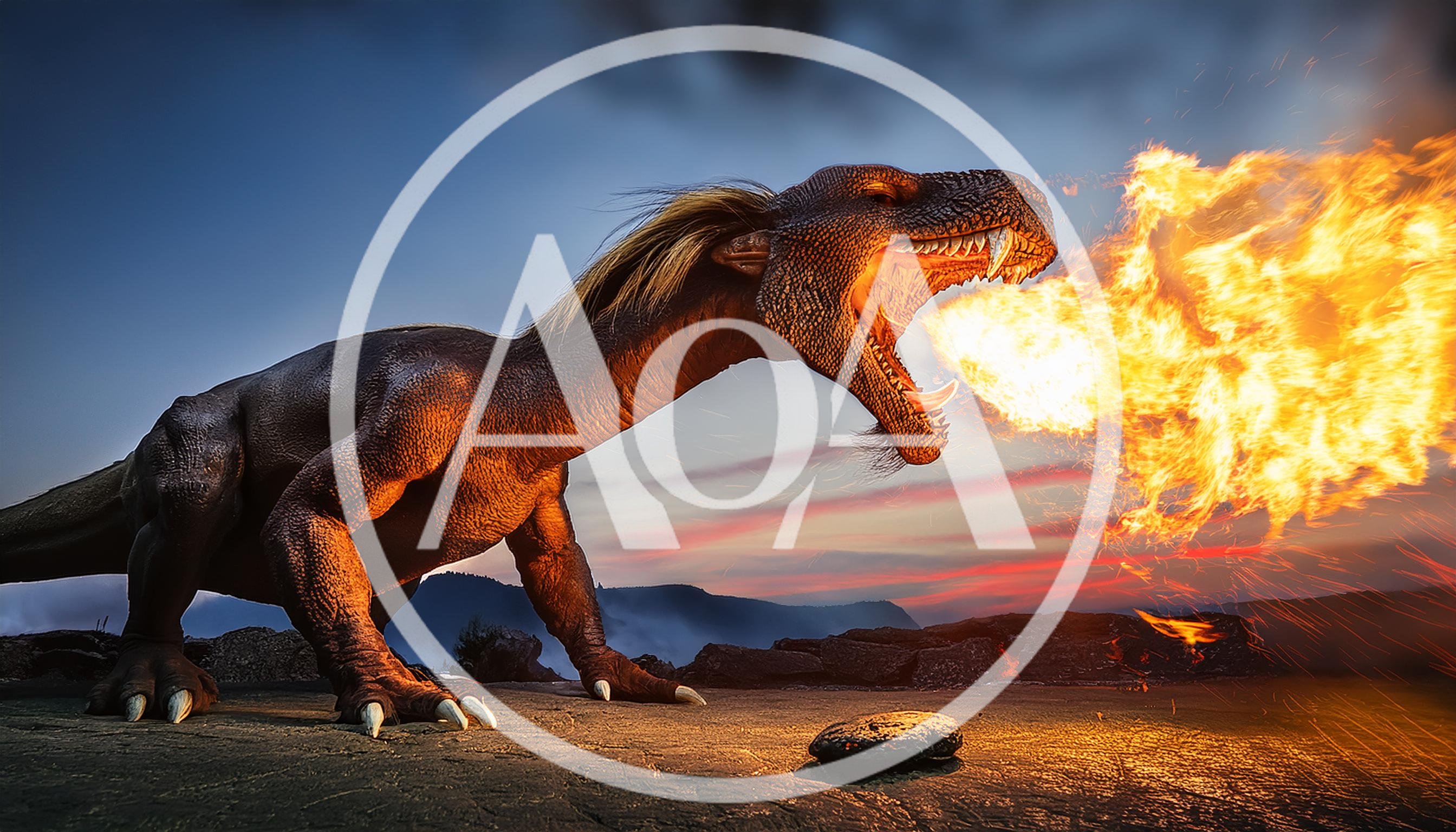 Fire Breathing Dinosaur Creature In Volcanic Landscape
