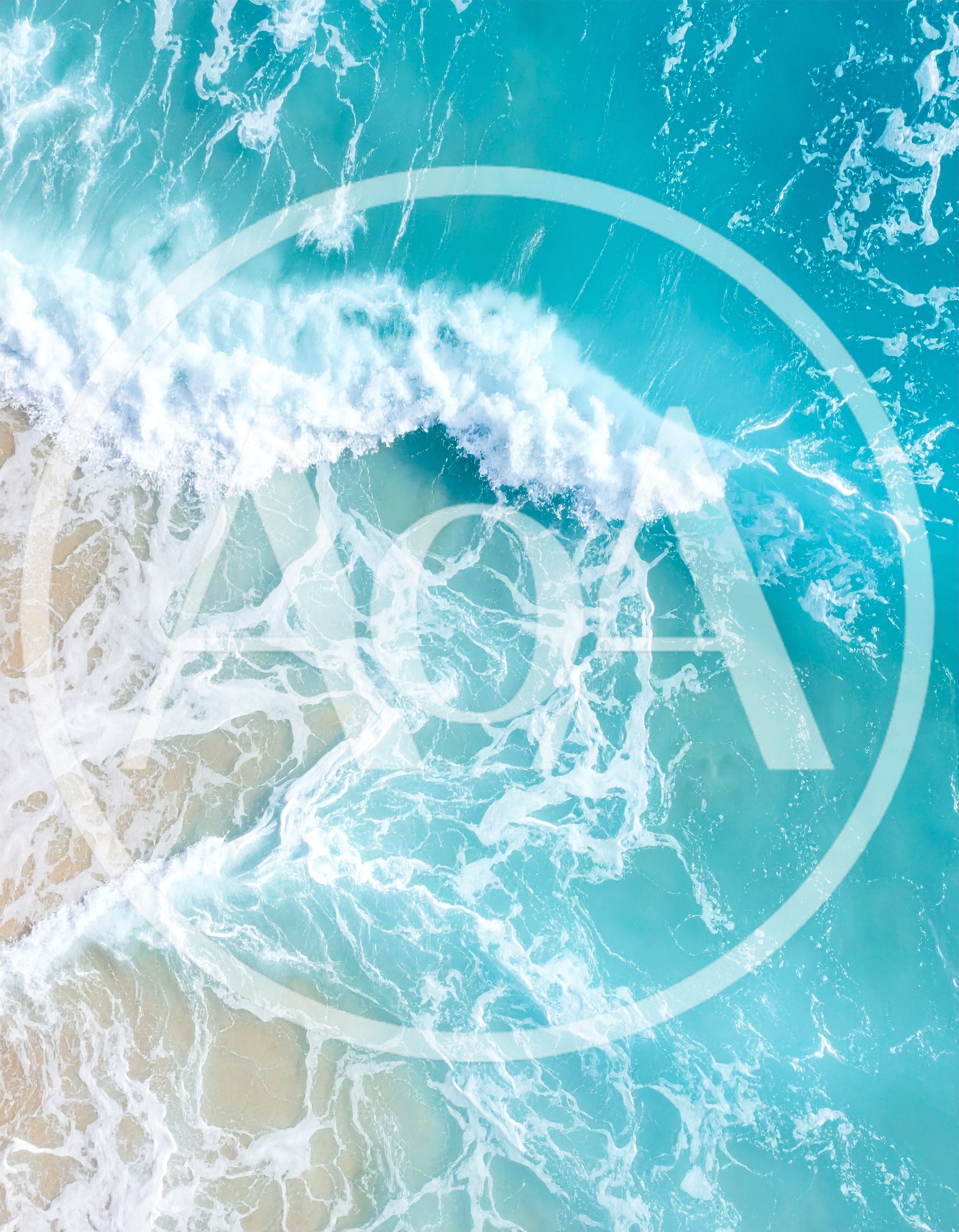 Aerial View Of Turquoise Ocean Waves Crashing On Beach