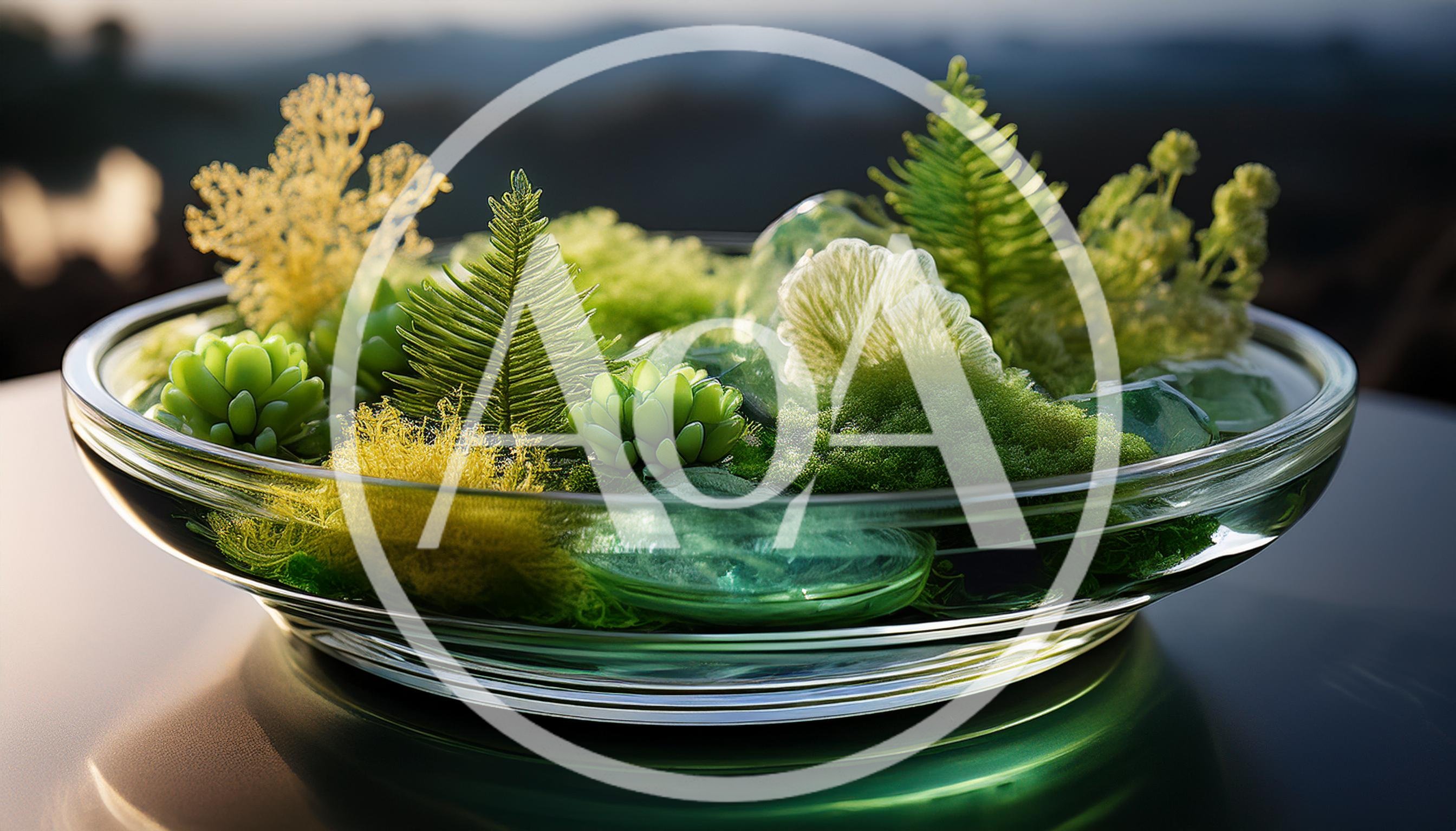 Miniature Terrarium With Succulents And Moss In Glass Bowl