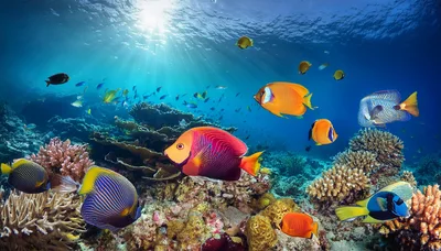 Vibrant Tropical Fish Swimming Over A Coral Reef