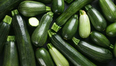 Fresh Green Zucchini Squash on Dark Background