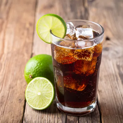 Glass of Cola with Lime and Ice