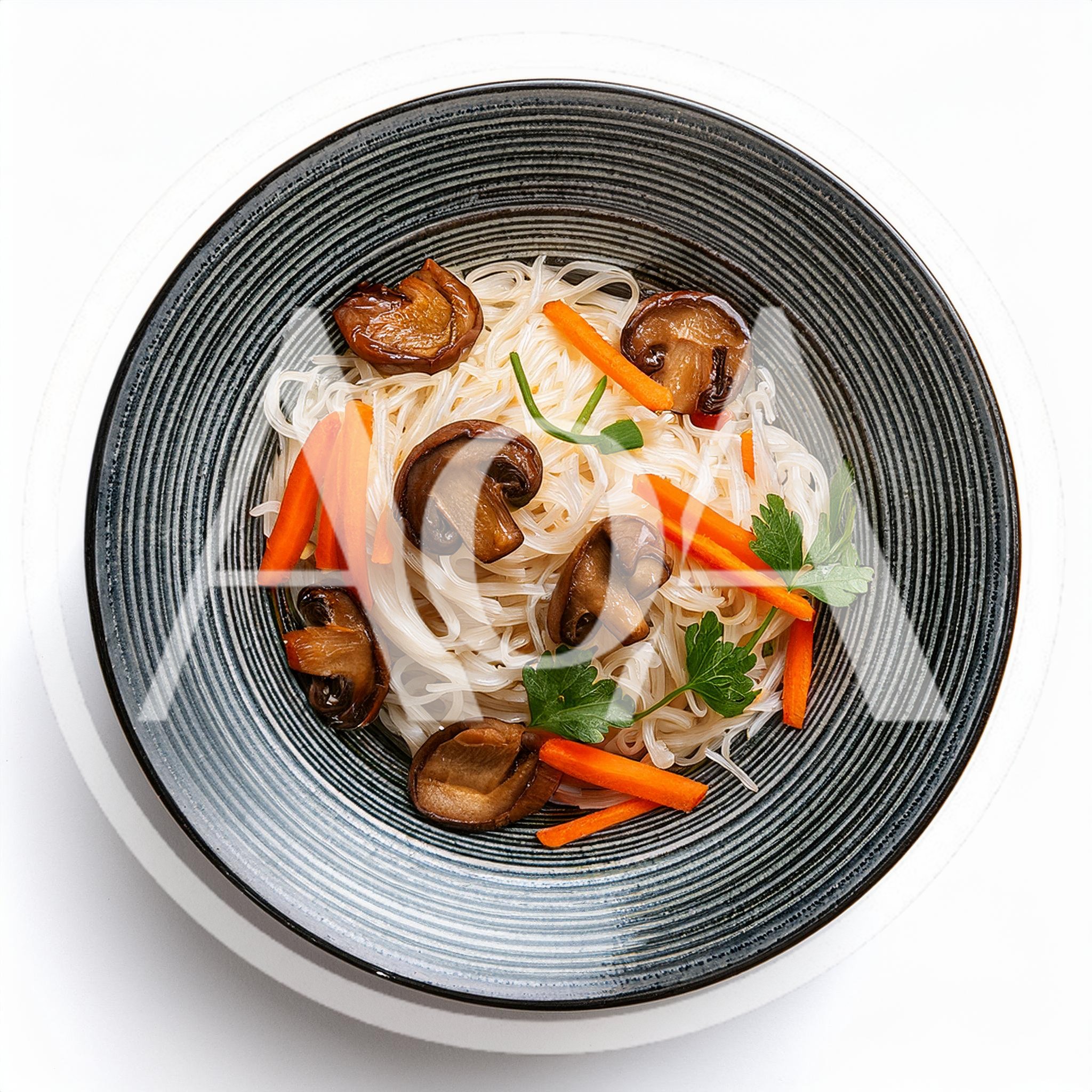 Glass Noodles With Mushrooms And Carrots In A Bowl