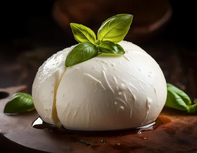 Fresh Mozzarella Cheese Ball With Basil Leaves