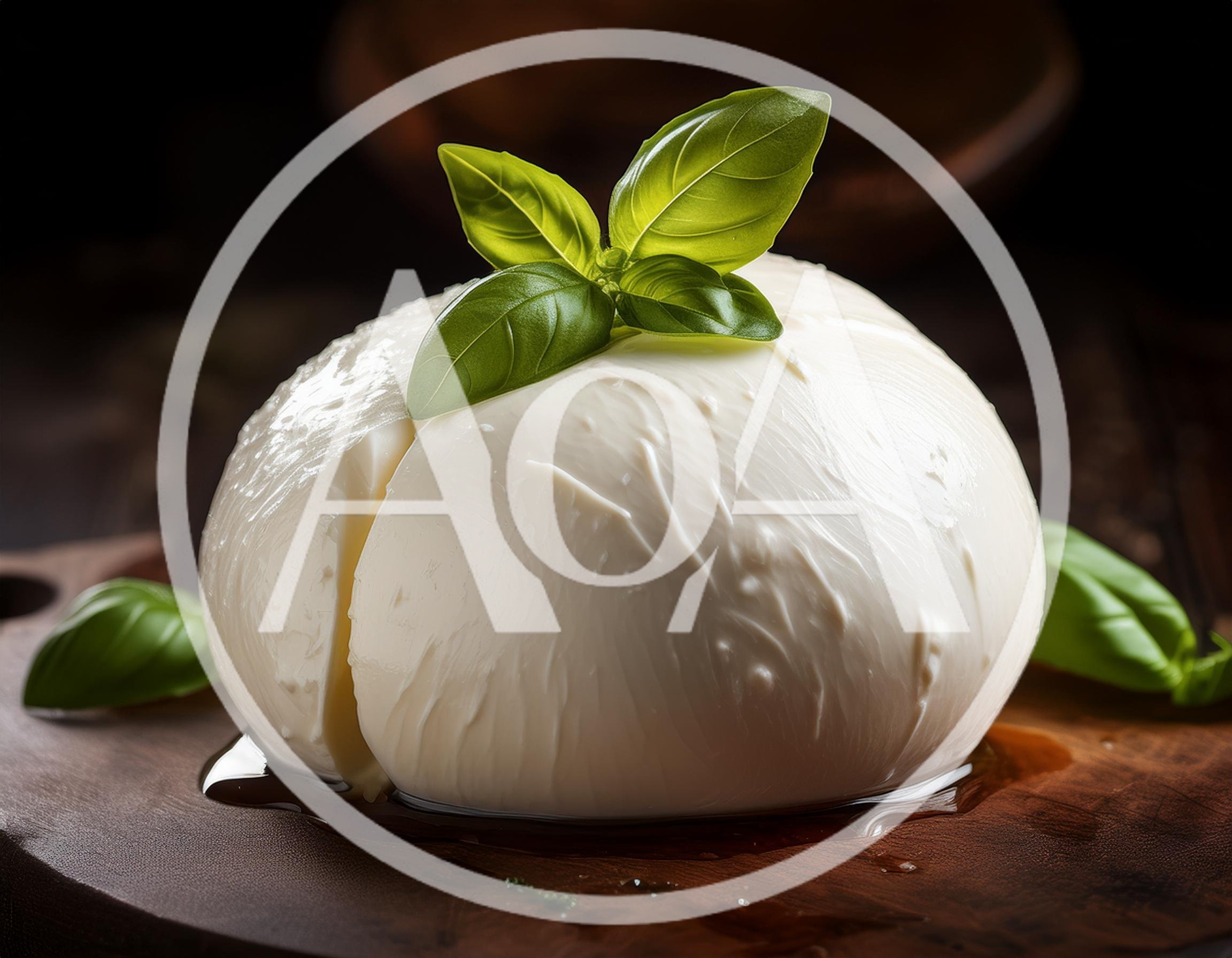 Fresh Mozzarella Cheese Ball With Basil Leaves