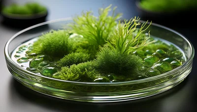 Green Algae Samples Growing In A Laboratory Petri Dish