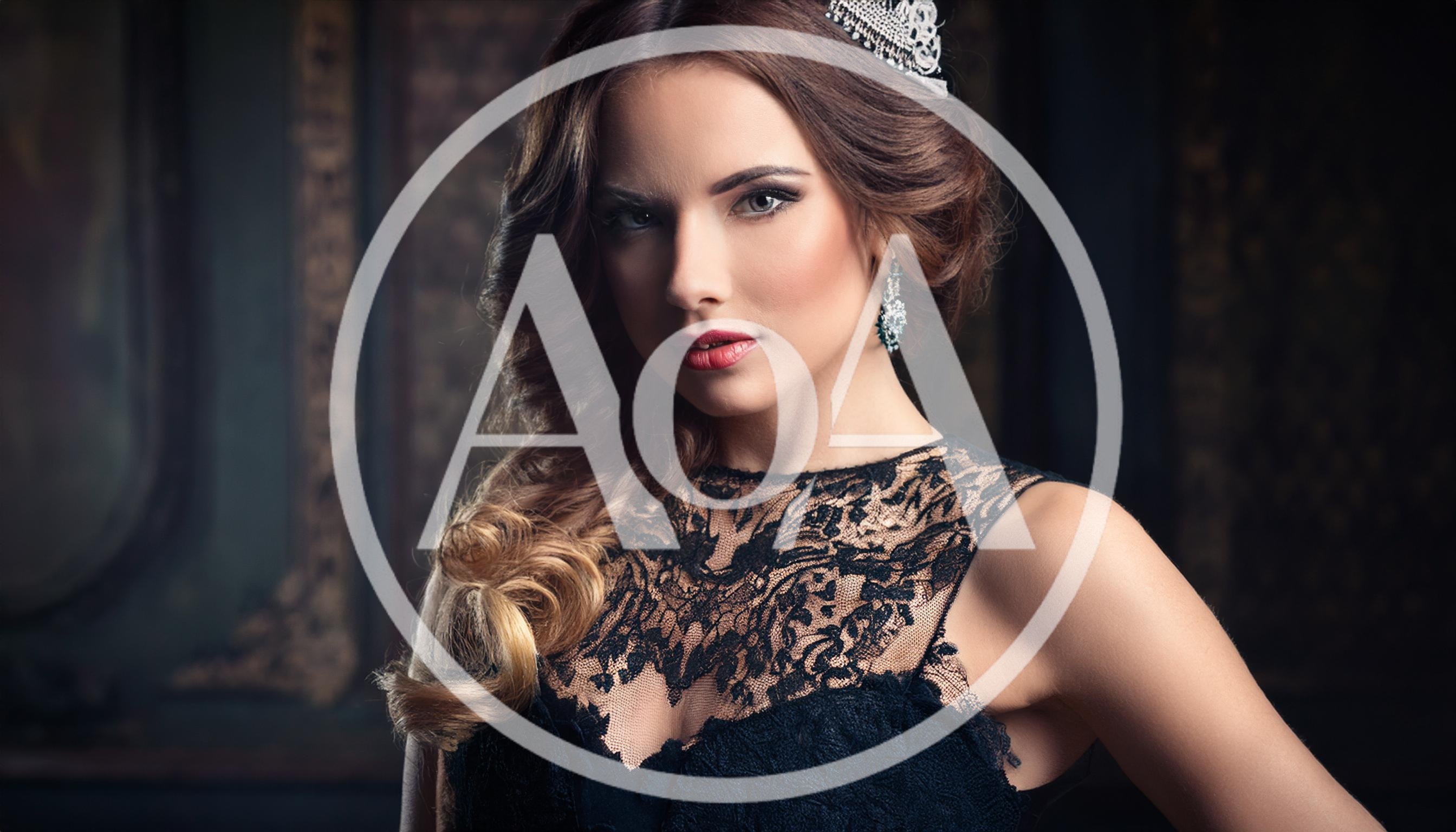 Elegant Woman Wearing A Tiara And Black Lace Dress