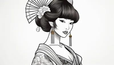 Elegant Geisha Illustration With Traditional Fan And Earrings