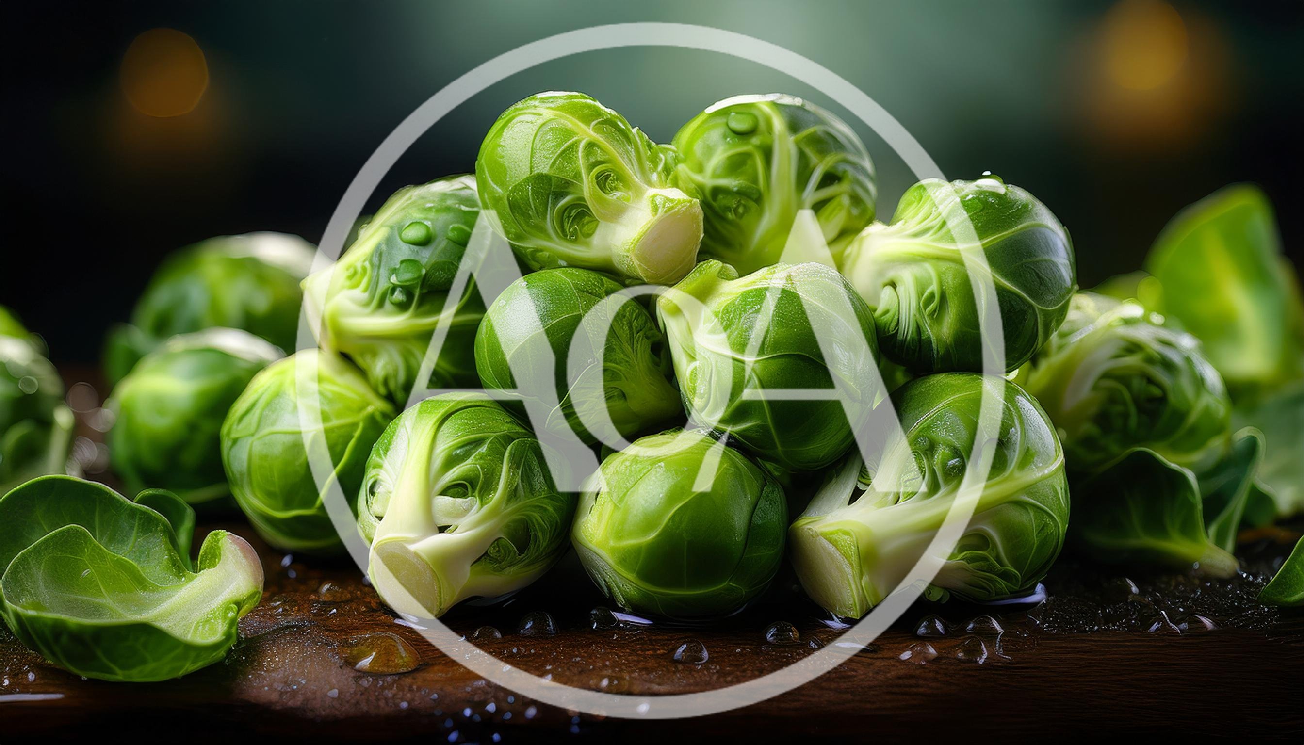 Fresh Green Brussels Sprouts on Wooden Surface