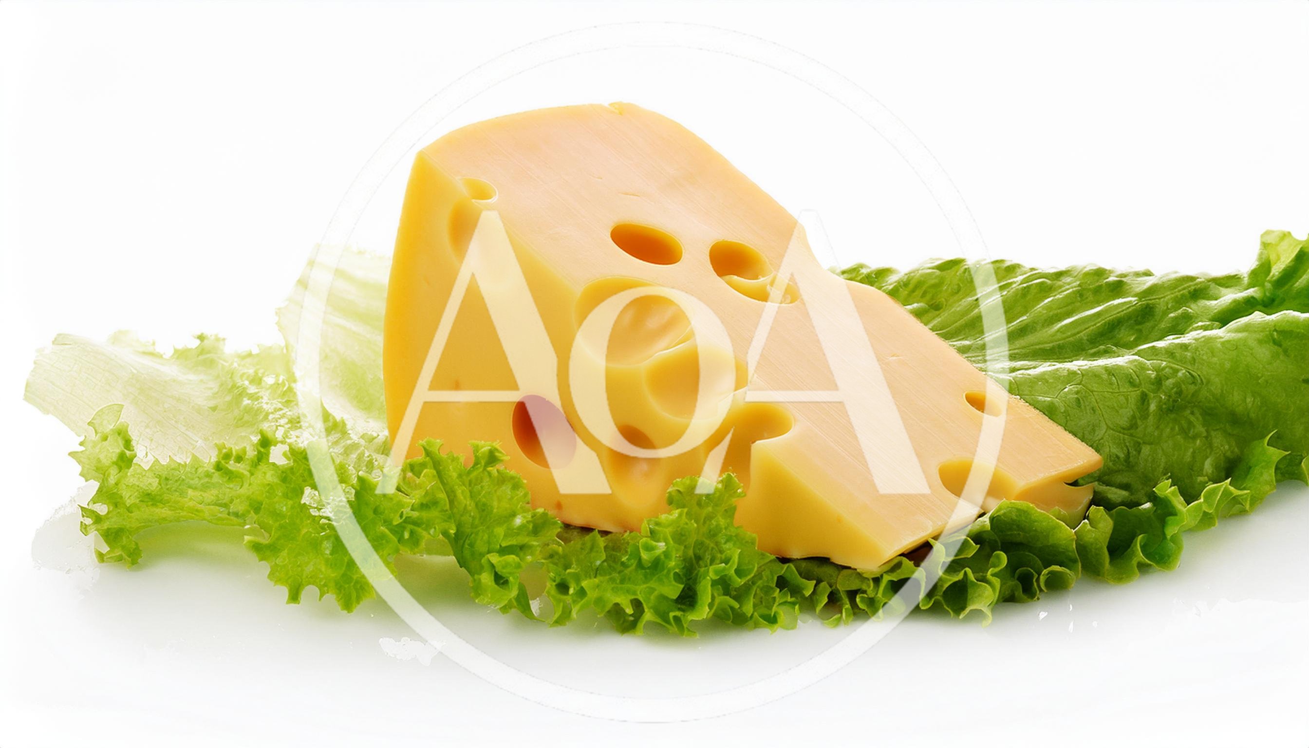 Wedge Of Swiss Cheese On Fresh Green Lettuce