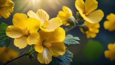 Vibrant Yellow Hibiscus Flowers Blooming In Sunlight