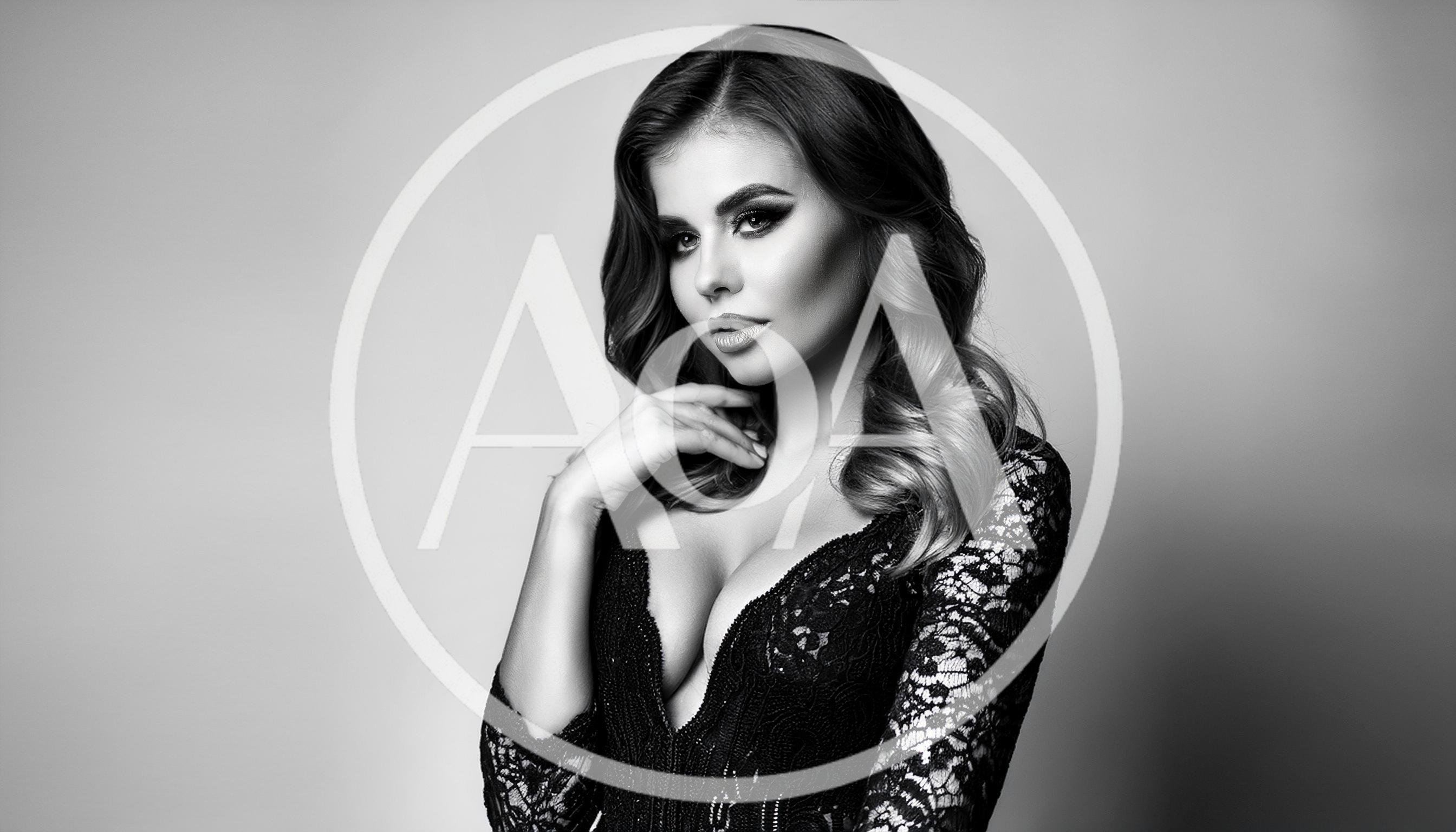 Glamorous Woman In Black Lace Dress Posing
