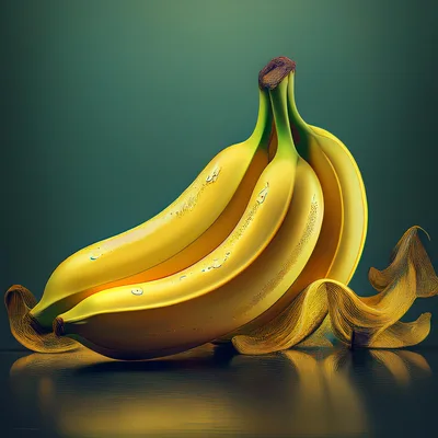 Fresh Yellow Bananas Resting On A Reflective Surface