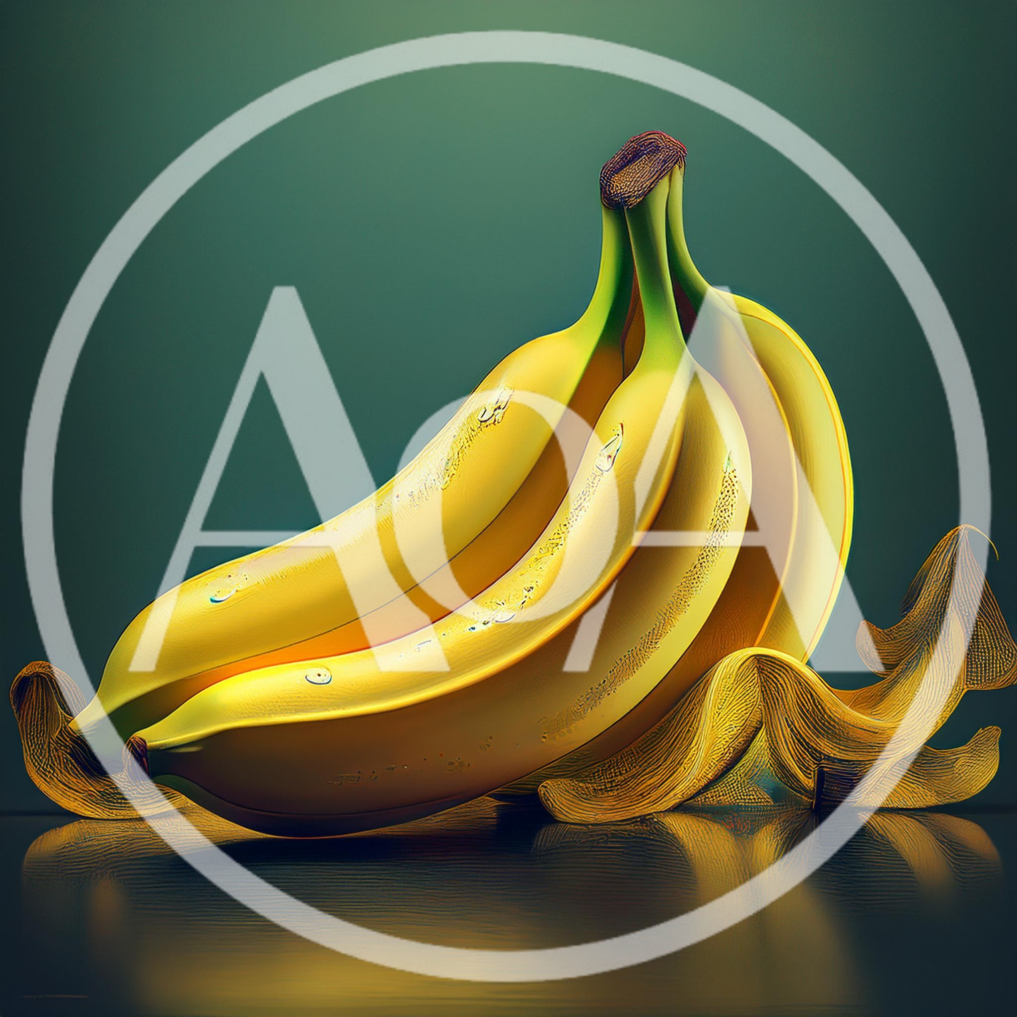 Fresh Yellow Bananas Resting On A Reflective Surface