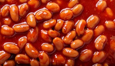 Close Up Of Baked Beans In Tomato Sauce