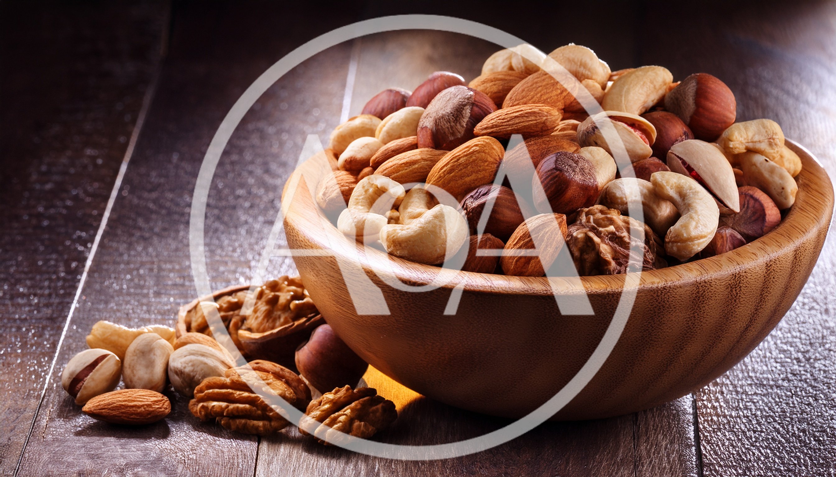Assorted Mixed Nuts in a Wooden Bowl