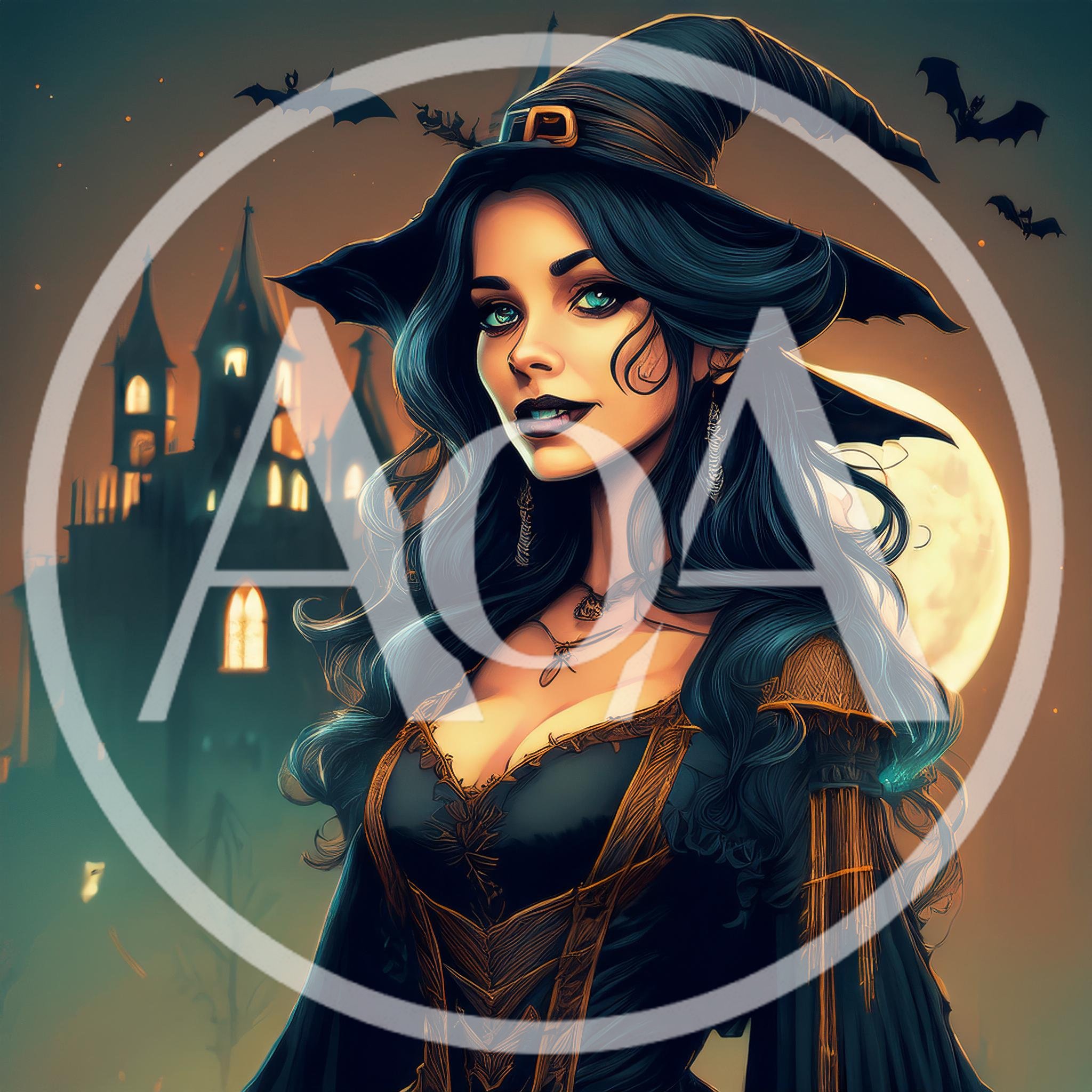 Beautiful Witch Standing Before A Haunted Castle