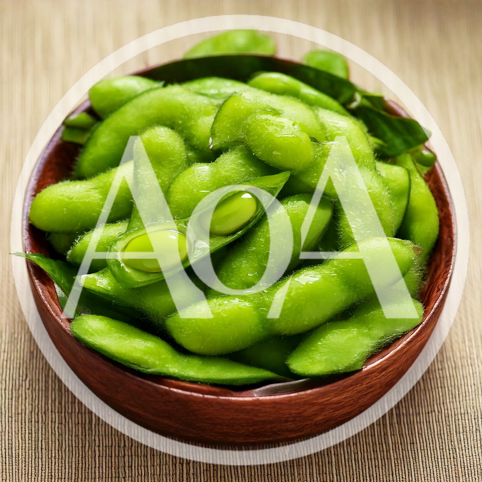 Fresh Edamame Soybeans In A Wooden Bowl