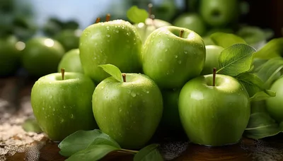 Fresh Green Apples With Water Droplets