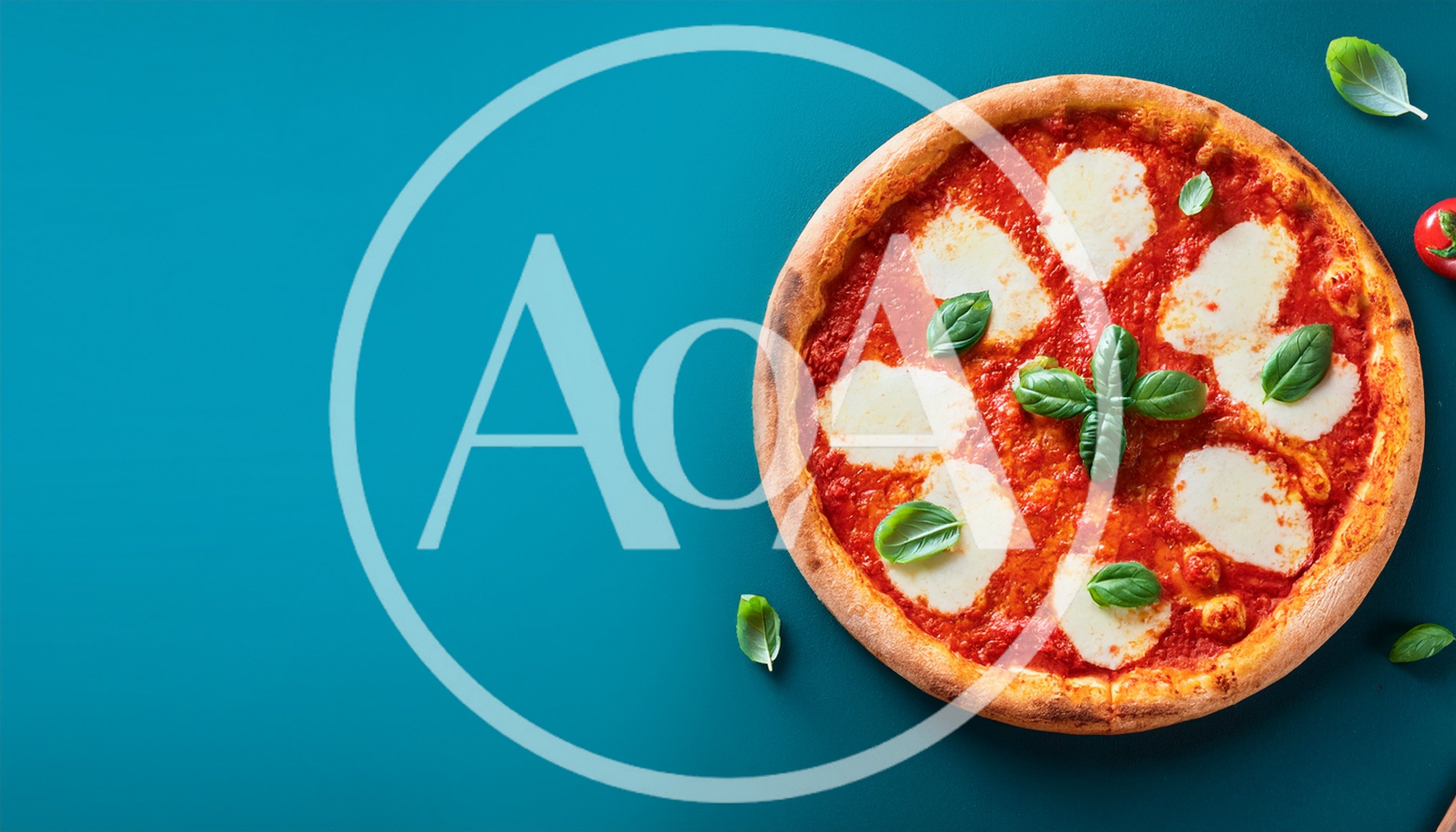 Margherita Pizza With Fresh Basil On Teal Background