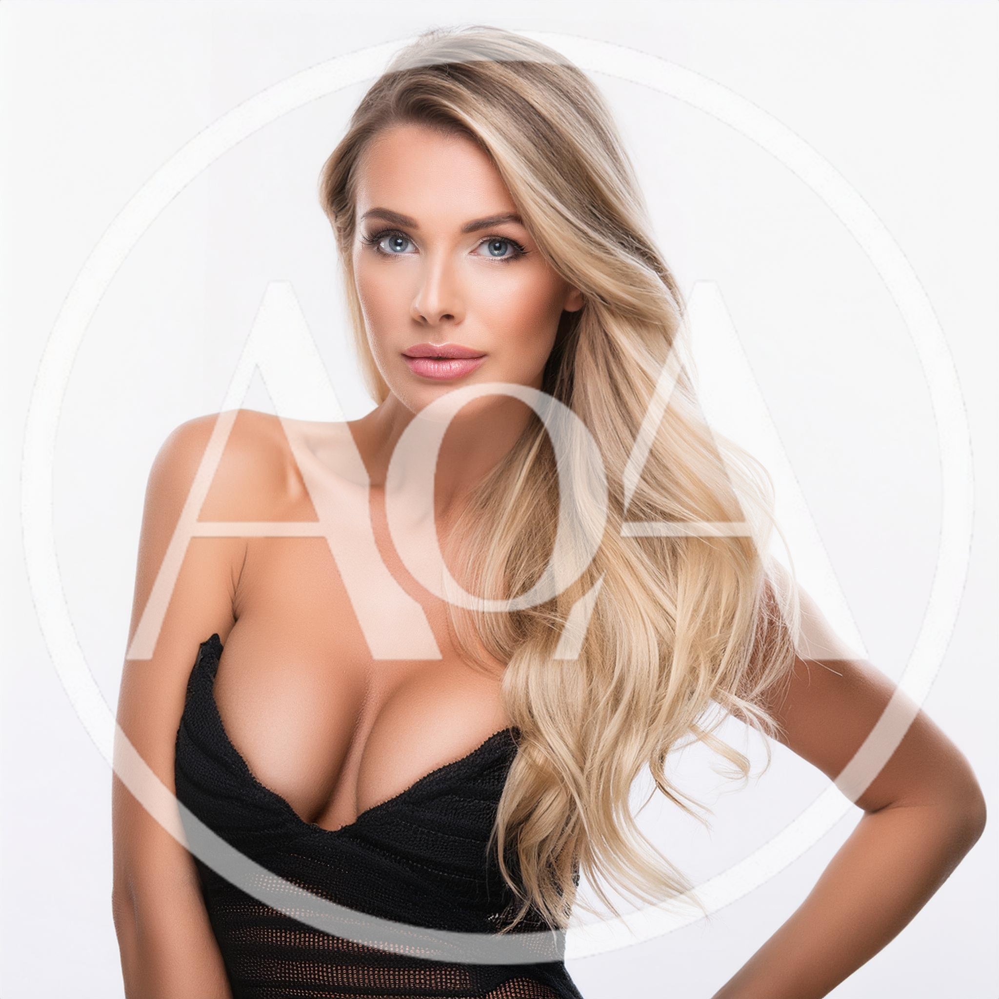 Portrait Of A Beautiful Blonde Woman In Black Dress