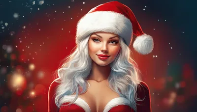 Beautiful Woman Wearing Santa Claus Hat And Costume