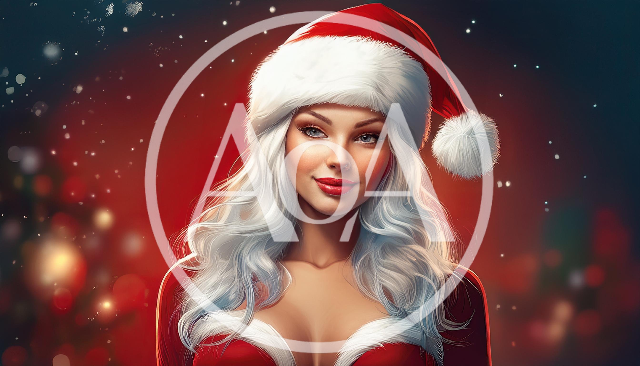 Beautiful Woman Wearing Santa Claus Hat And Costume