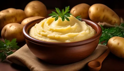 Bowl Of Creamy Mashed Potatoes With Fresh Parsley