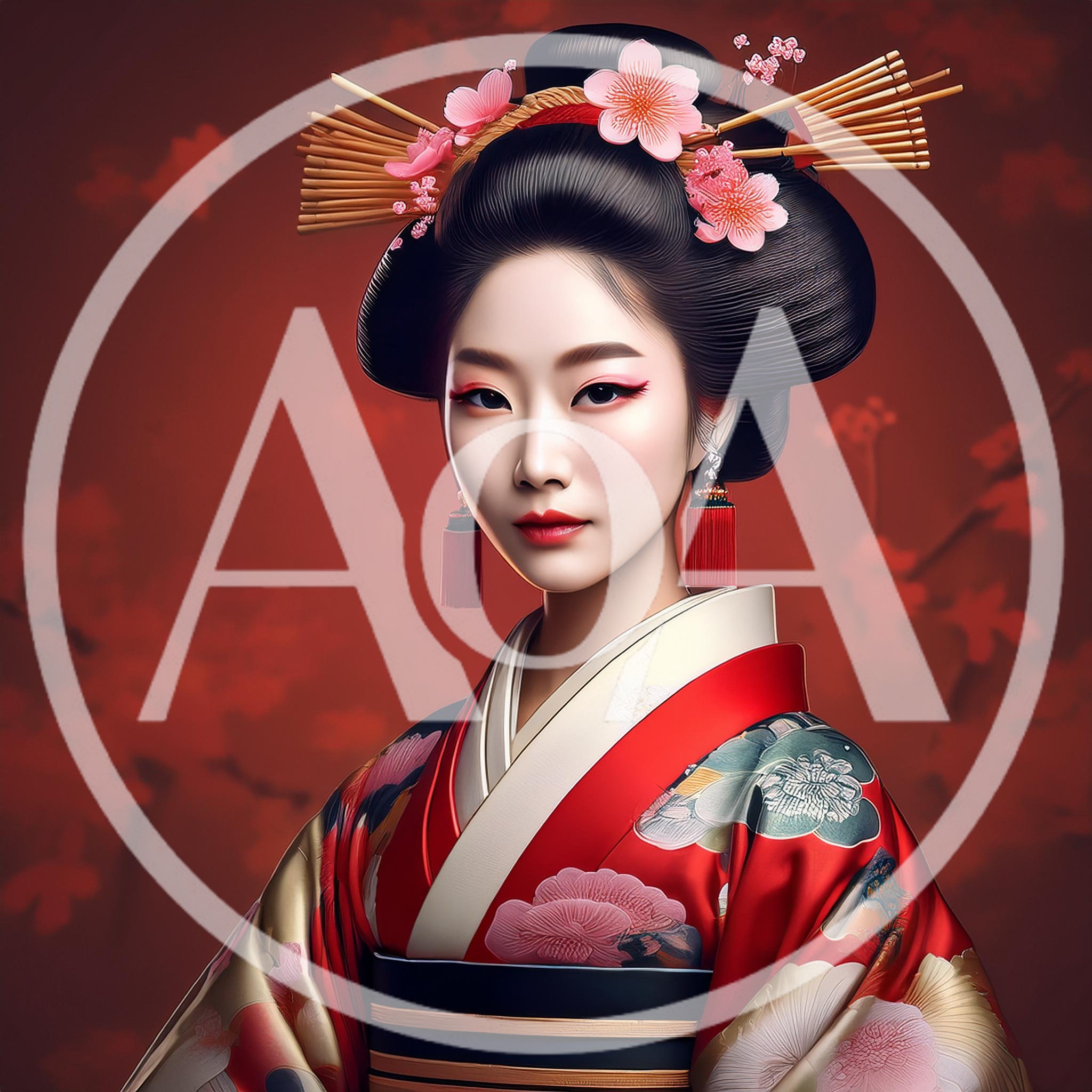 Portrait Of A Beautiful Japanese Geisha In Traditional Kimono
