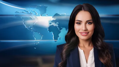 Professional Female News Anchor In Studio