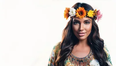 Portrait Of A Beautiful Woman Wearing A Floral Crown