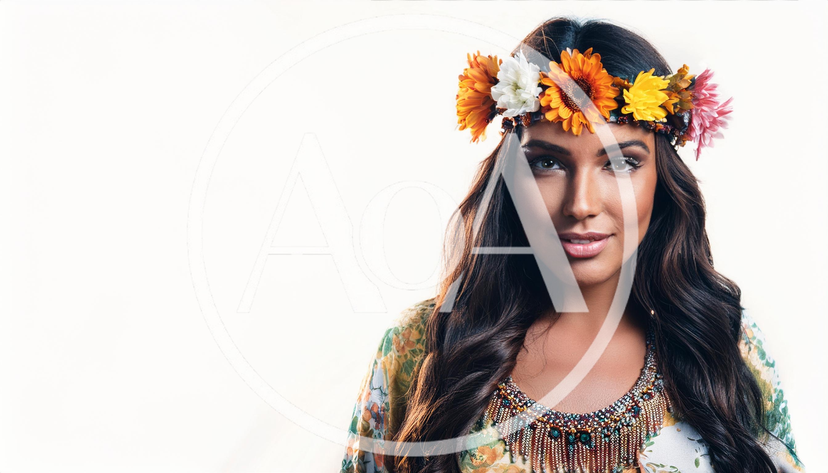 Portrait Of A Beautiful Woman Wearing A Floral Crown