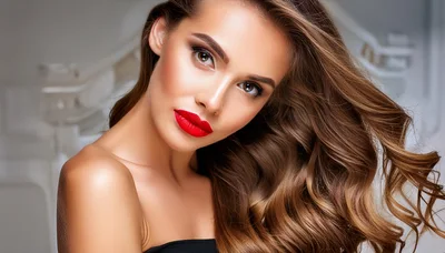 Portrait Of A Beautiful Woman With Red Lips