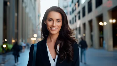 Professional Businesswoman Smiling In A City Street