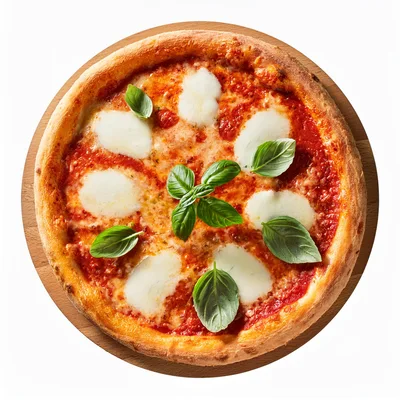 Fresh Margherita Pizza On A Wooden Serving Board