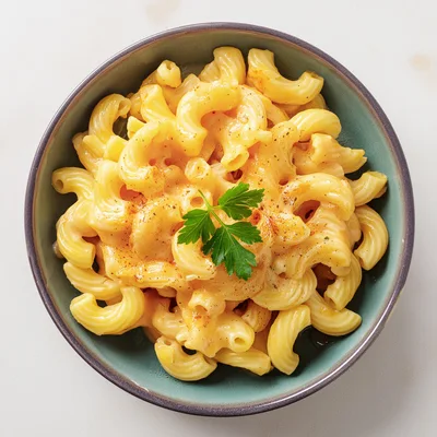 Bowl Of Creamy Macaroni And Cheese With Parsley